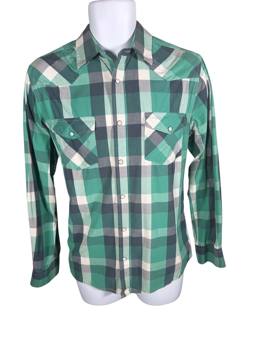 Double Pump Men's Green Plaid Long Sleeve Western Pearl Snap Shirt